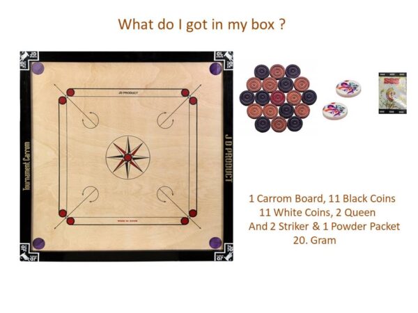 JD Sports Water Proof Dull Tournament 32 Inch Carrom Board With Coins Material Wooden Size 81.28 cm Pack Of 1 - Image 4