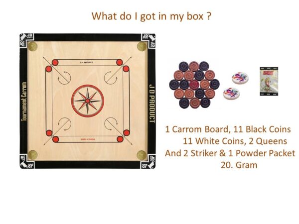 JD Sports Water Proof Dull Tournament 26 inch Medium Carrom Board With Coins - Image 4