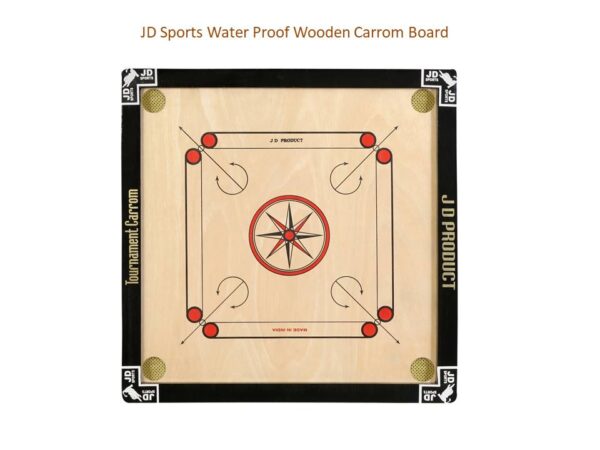 JD Sports Water Proof Dull Tournament 26 inch Medium Carrom Board With Coins - Image 2